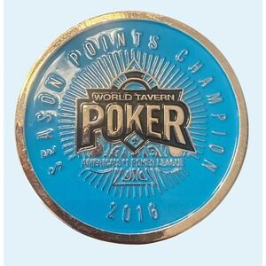 World Tavern Poker 2016 Season Points Champion Blue Silver Metal Card Guard Coin